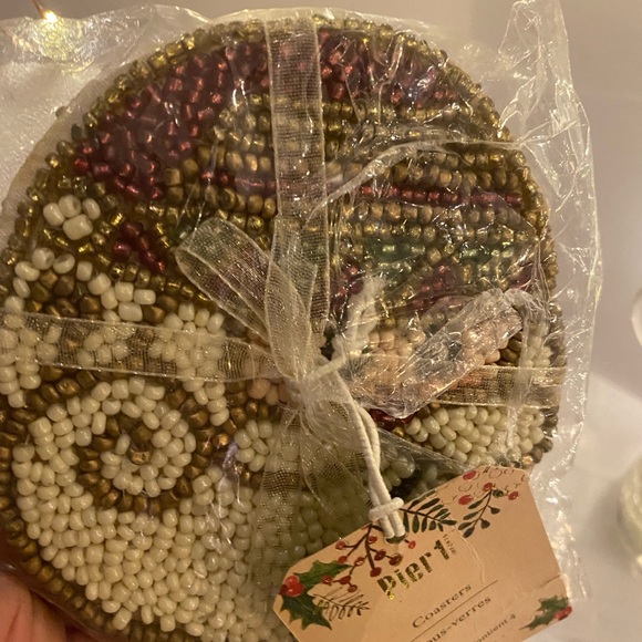 NIP Pier 1 Sant Face Beaded Coasters Made in India - Picture 7 of 9